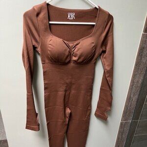 OQQ Brown Ribbed Unitard